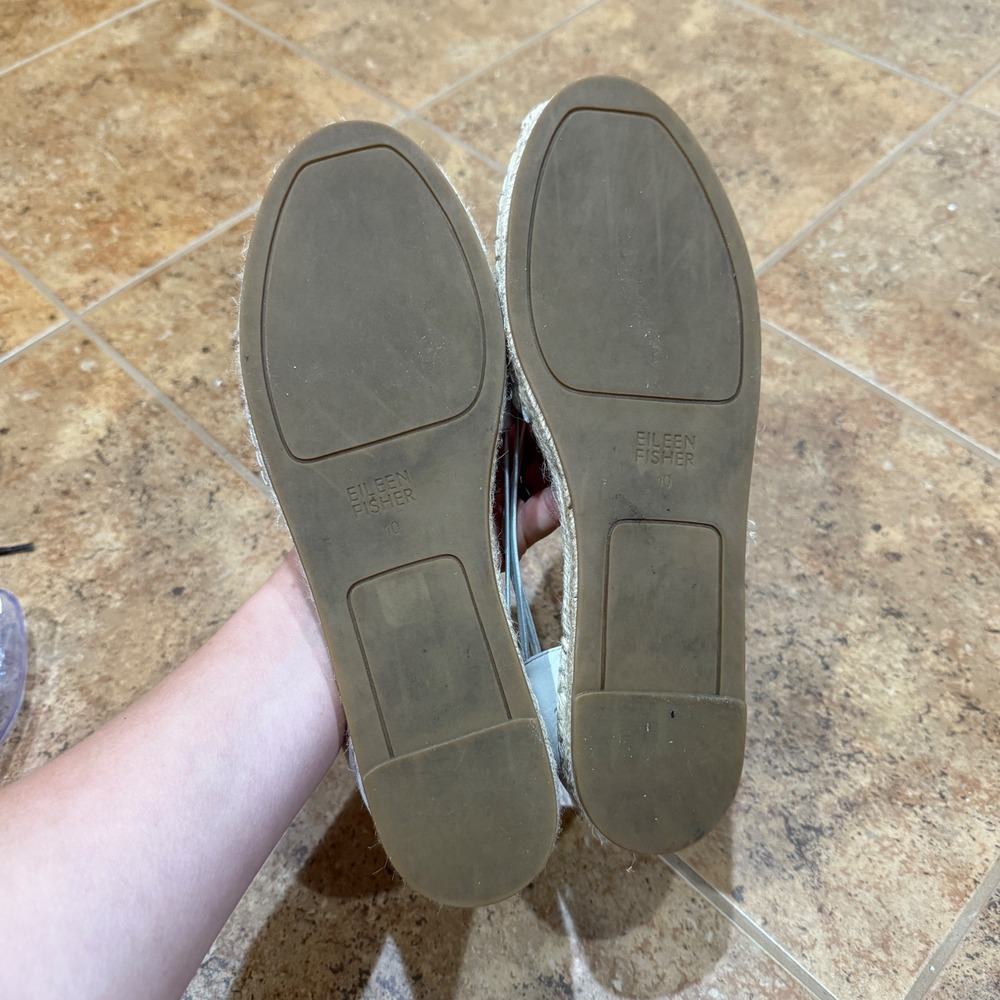 Eileen Fisher Lee Whitewash Leather Espadrille Flats Elastic Straps White Sz 10 - Picture 8 of 8